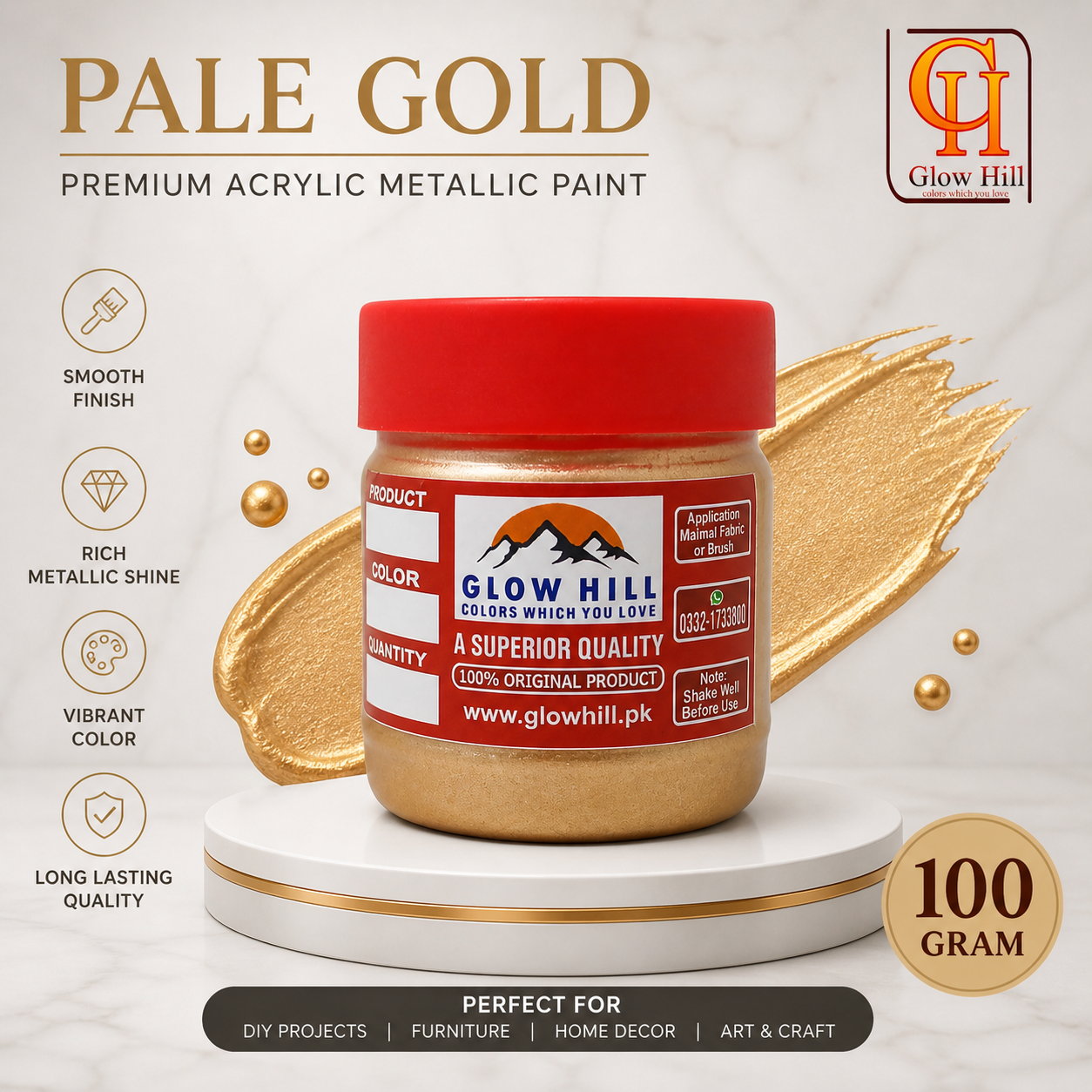 Pale Gold Acrylic Metallic Pearl Paint for Wood, Metal, Glass & DIY Craft Projects