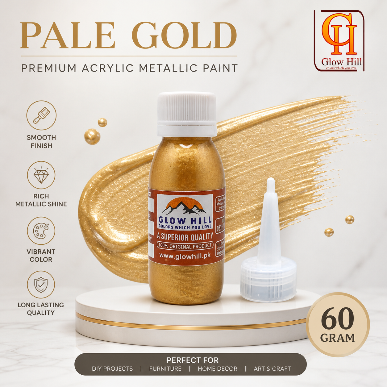 Pale Gold Acrylic Metallic Pearl Paint for Wood, Metal, Glass & DIY Craft Projects