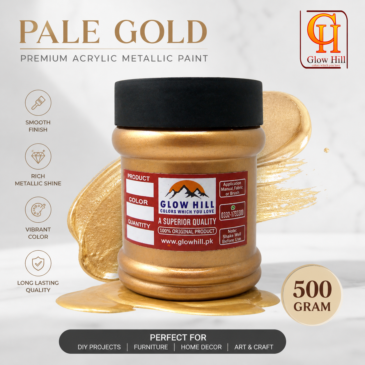 Pale Gold Acrylic Metallic Pearl Paint for Wood, Metal, Glass & DIY Craft Projects