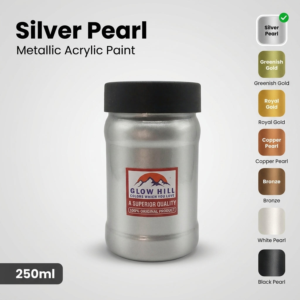 silver paint, silver metallic paint, metallic acrylic paint, pearl paint, acrylic paint, furniture paint, wood paint, metal paint, glass paint, diy paint, craft paint, qsak360