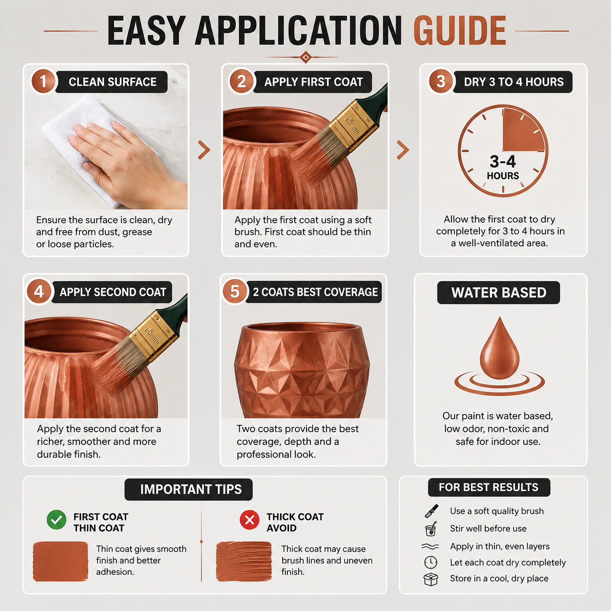 Copper Pearl Metallic Acrylic Paint for Wood, Metal, Glass & DIY Craft Projects