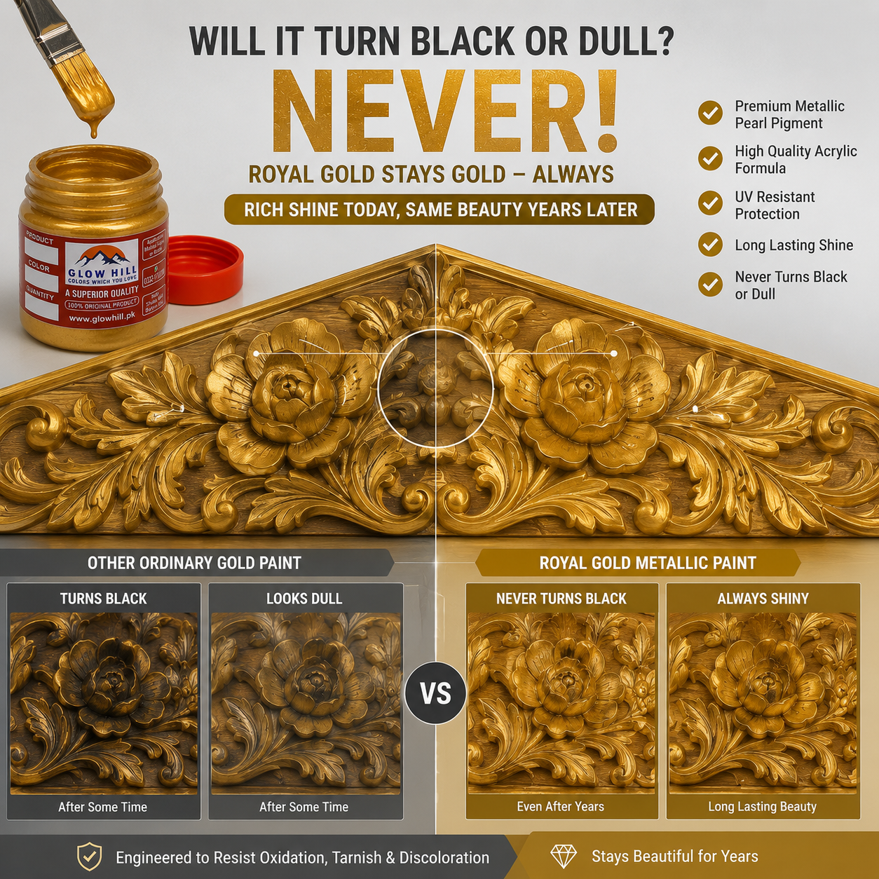 Royal Gold Acrylic Metallic Pearl Paint for Wood, Metal, Glass, Canvas & DIY Craft Projects